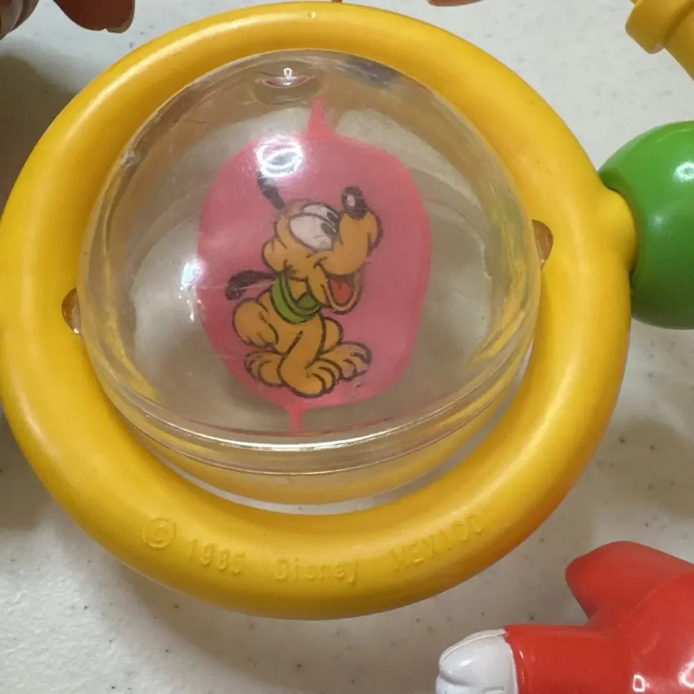 1985 Disney Baby Rattle Ball Ring Toy Vintage‎ Mickey Donald Pluto Shapes